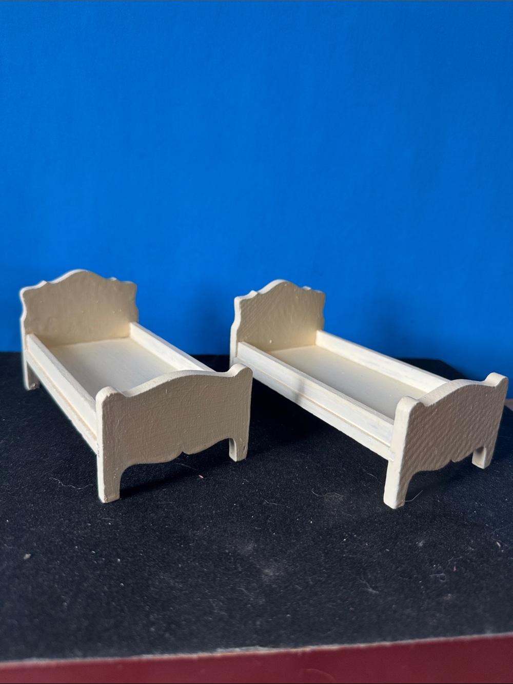 Vintage Ivory Miniature doll house Wooden Beds - Set of 2